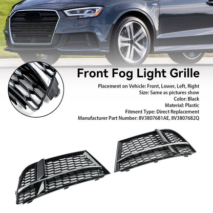 2017-2019 Audi A3 S-Line 8V Front Fog Light Cover Bezel Grill — Pair (8V3807681AE / 8V3807682Q)