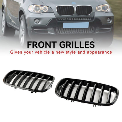 2009-2014 BMW X6 M E71 Gloss Black Front Bumper Kidney Grille — Pair (51137157687 / 51137305589)