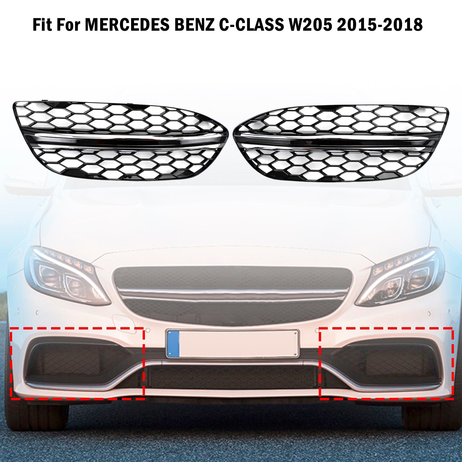 2015-2018 Mercedes-Benz C-Class W205 Black Chrome Front Fog Light Cover (2058851623)