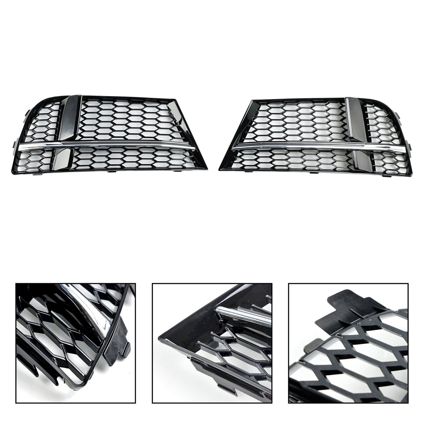 2017-2019 Audi A3 S-Line 8V Front Fog Light Cover Bezel Grill — Pair (8V3807681AE / 8V3807682Q)