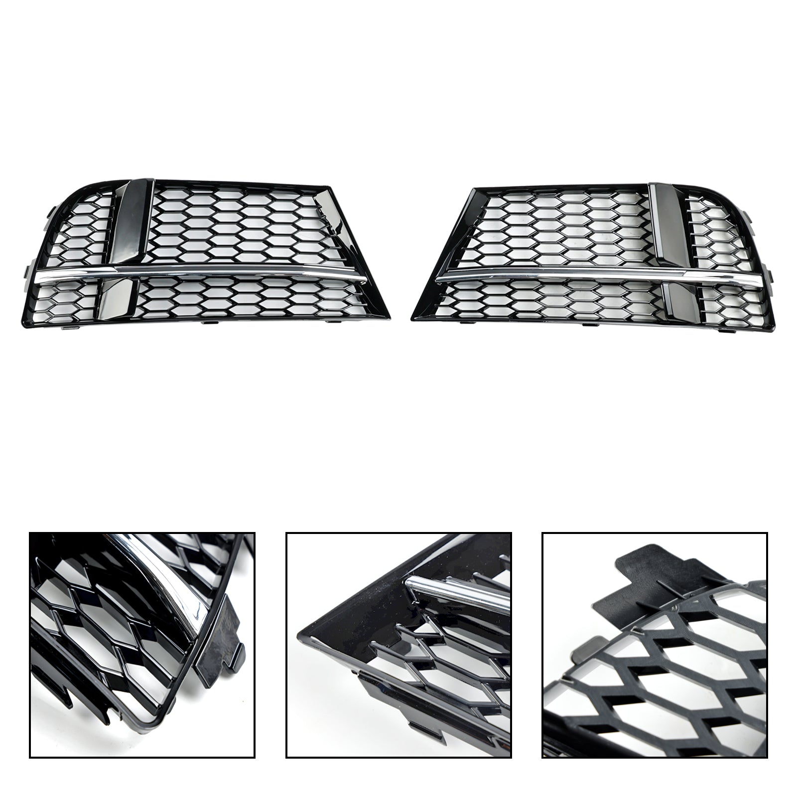 2017-2019 Audi A3 S-Line 8V Front Fog Light Cover Bezel Grill — Pair (8V3807681AE / 8V3807682Q)