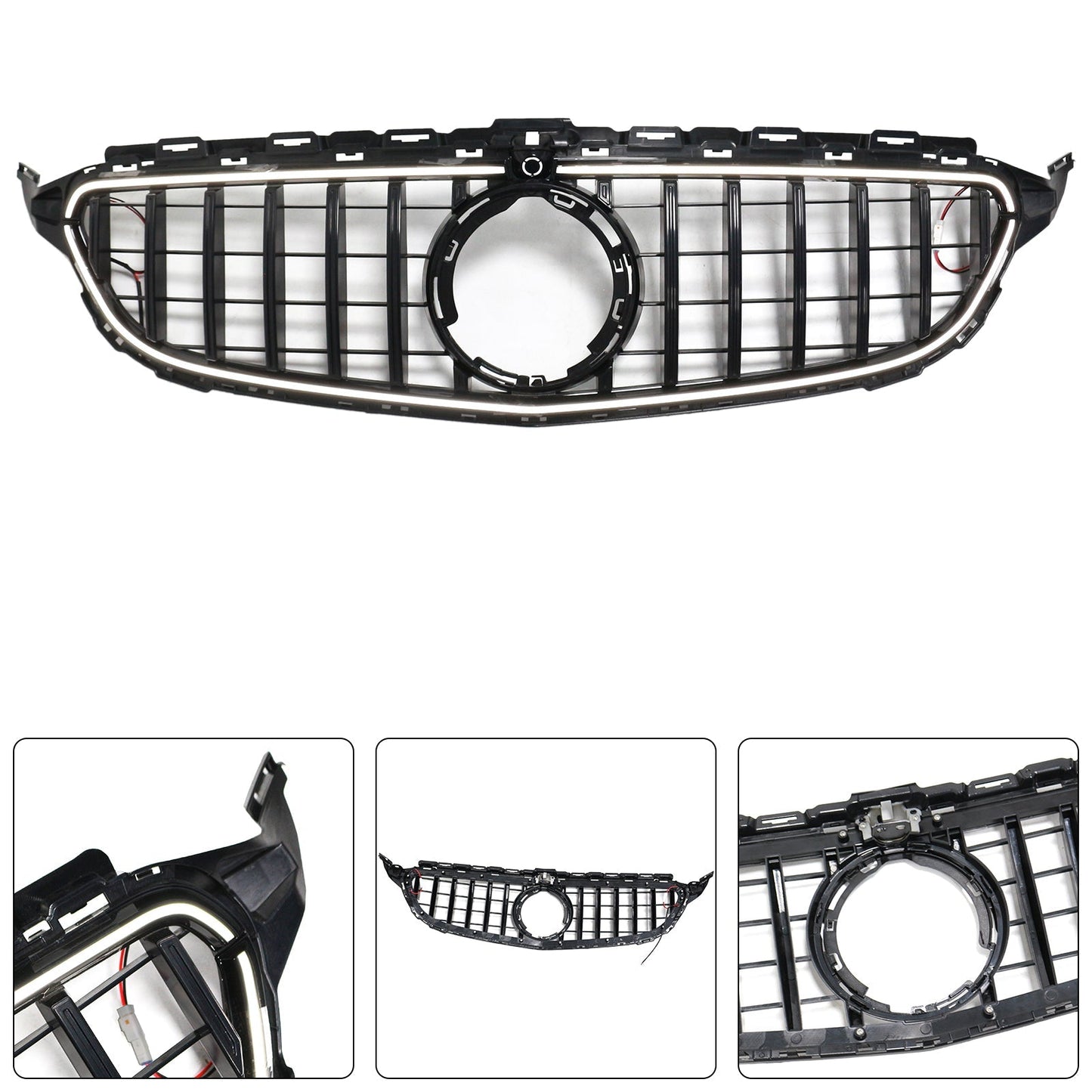 2015-2021 Mercedes-Benz C-Class W205 C200 C250 C300 C350 Black Front Bumper Grille with LED