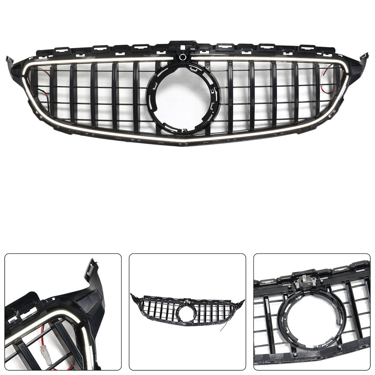 2015-2021 Mercedes-Benz C-Class W205 C200 C250 C300 C350 Black Front Bumper Grille with LED