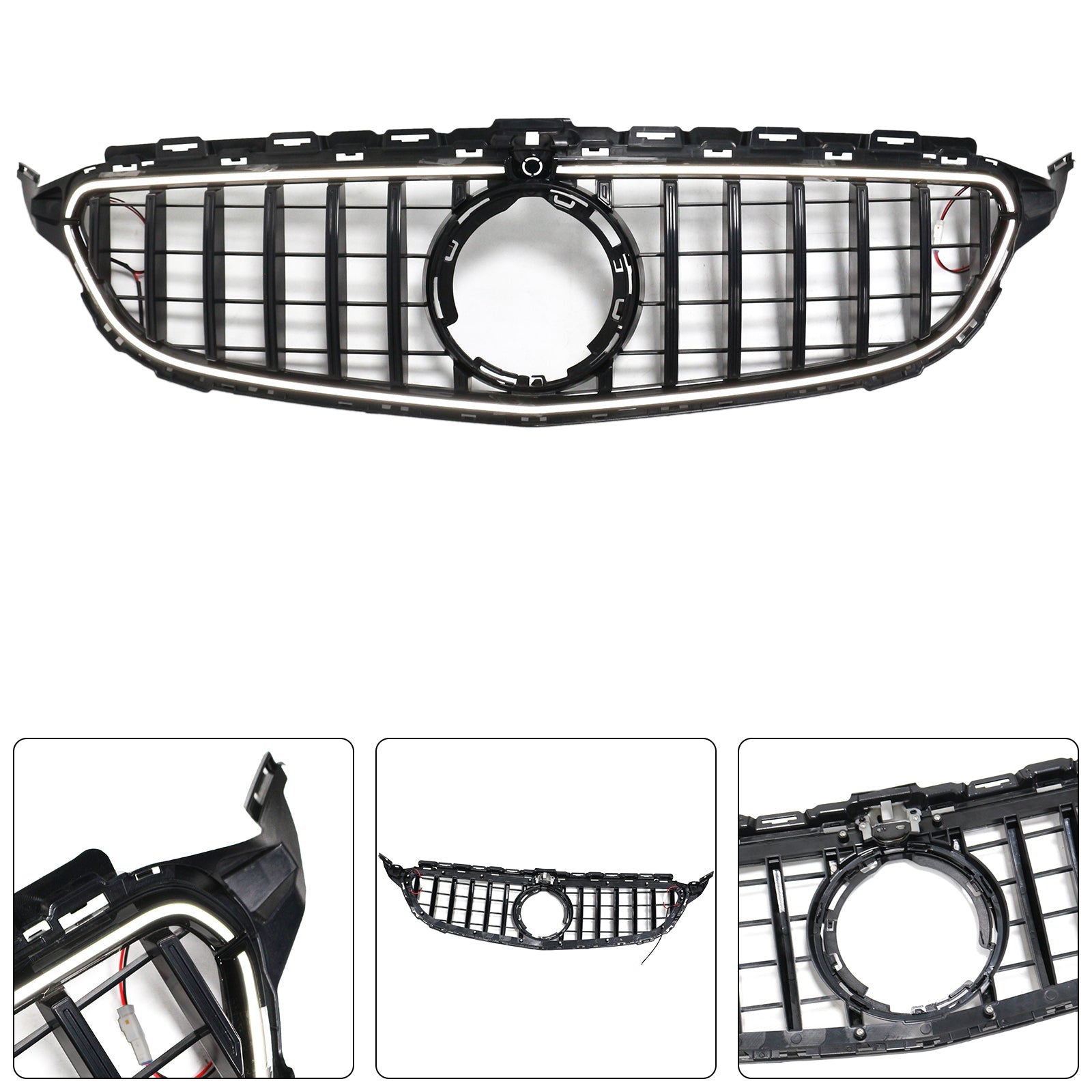 2015-2021 Mercedes-Benz C-Class W205 C200 C250 C300 C350 Black Front Bumper Grille with LED