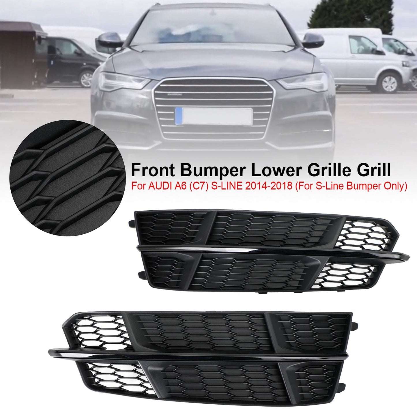 2016-2018 Audi A6 C7 S-Line Front Bumper Lower Grille Matte Black — Pair (4G0807681AN / 4G0807682AN)