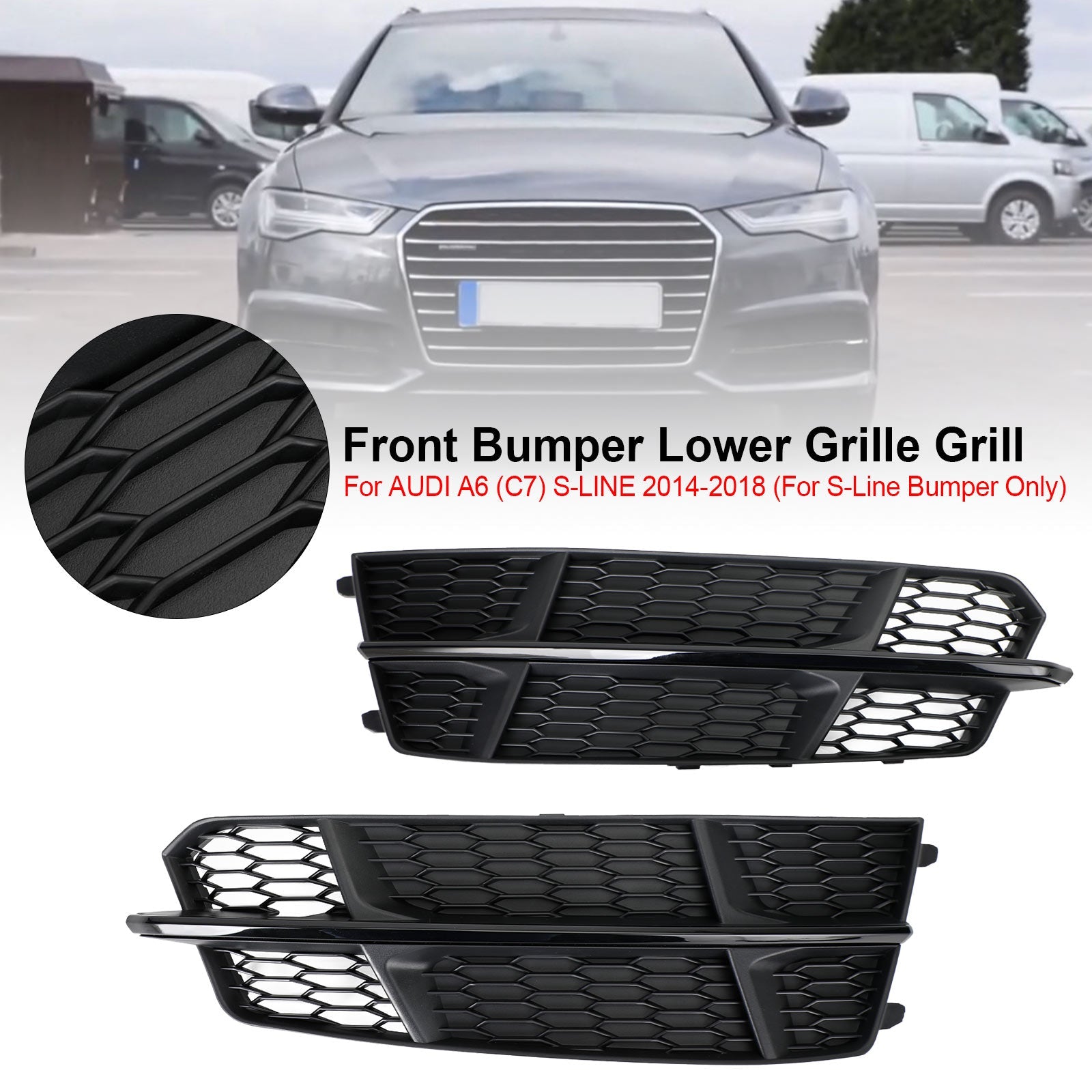 2016-2018 Audi A6 C7 S-Line Front Bumper Lower Grille Matte Black — Pair (4G0807681AN / 4G0807682AN)