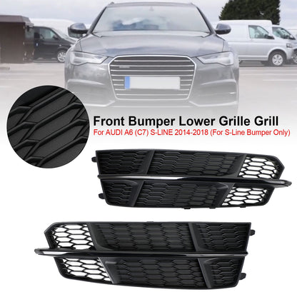 2016-2018 Audi A6 C7 S-Line Front Bumper Lower Grille Matte Black — Pair (4G0807681AN / 4G0807682AN)