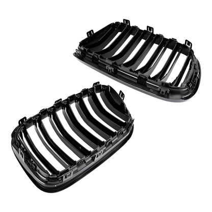 2010-2014 BMW X3 F25 Pre-Facelift Gloss Black Front Bumper Kidney Grill — Pair (51712297589 / 51117210725)