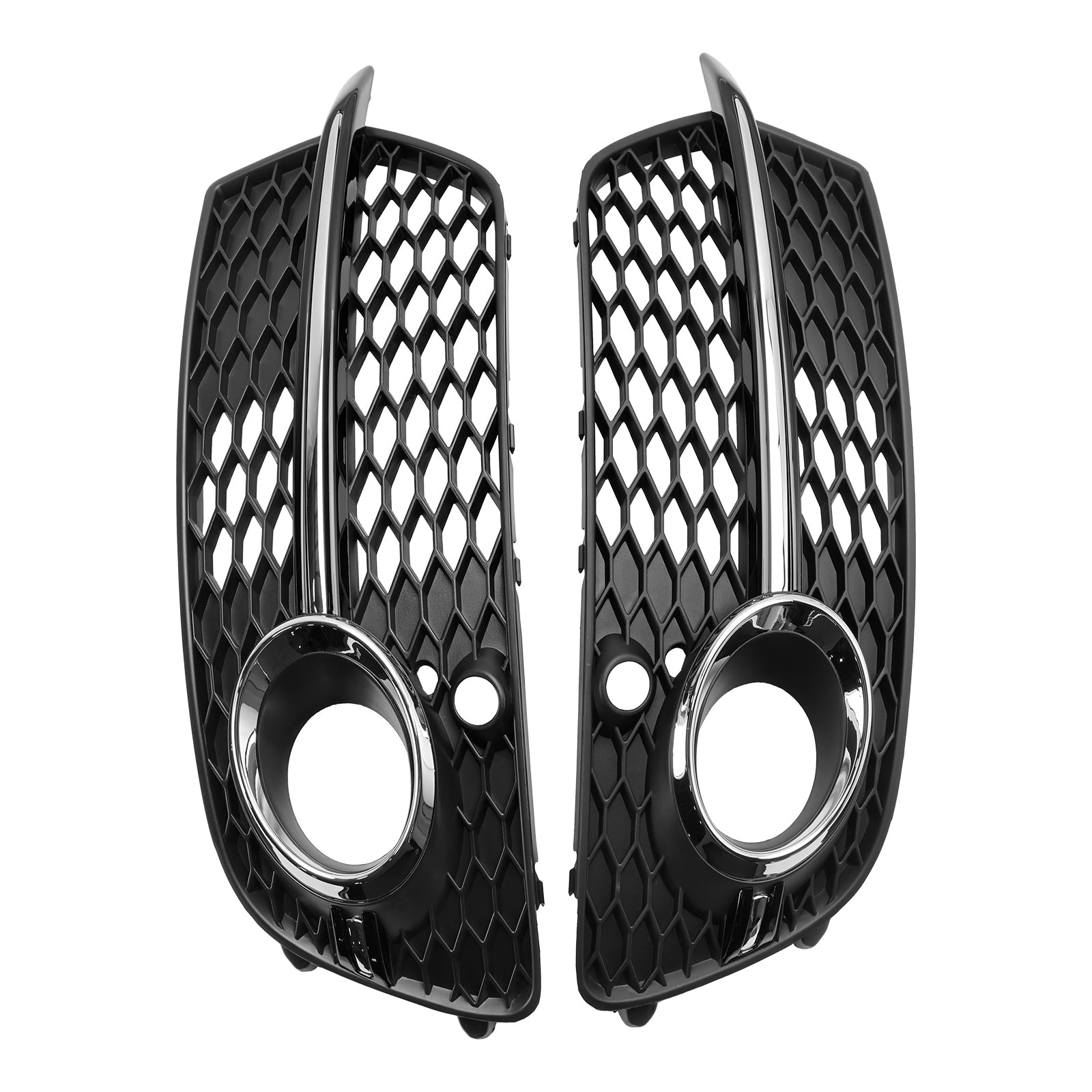 2013-2017 Audi Q5 S-Line SQ5 Black Chrome Front Bumper Fog Light Grille — Pair (8R0807682N / 8R0807681S)