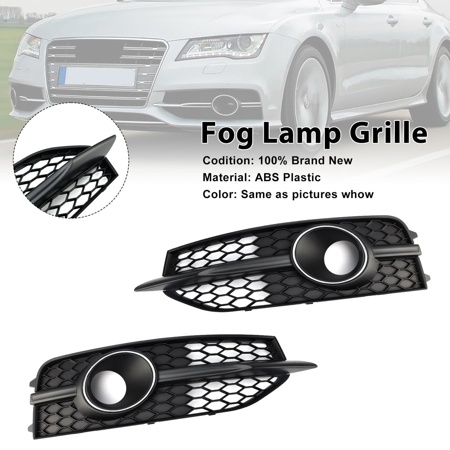 2012-2015 Audi A7 S-Line S7 Black Front Bumper Fog Light Grille Cover
