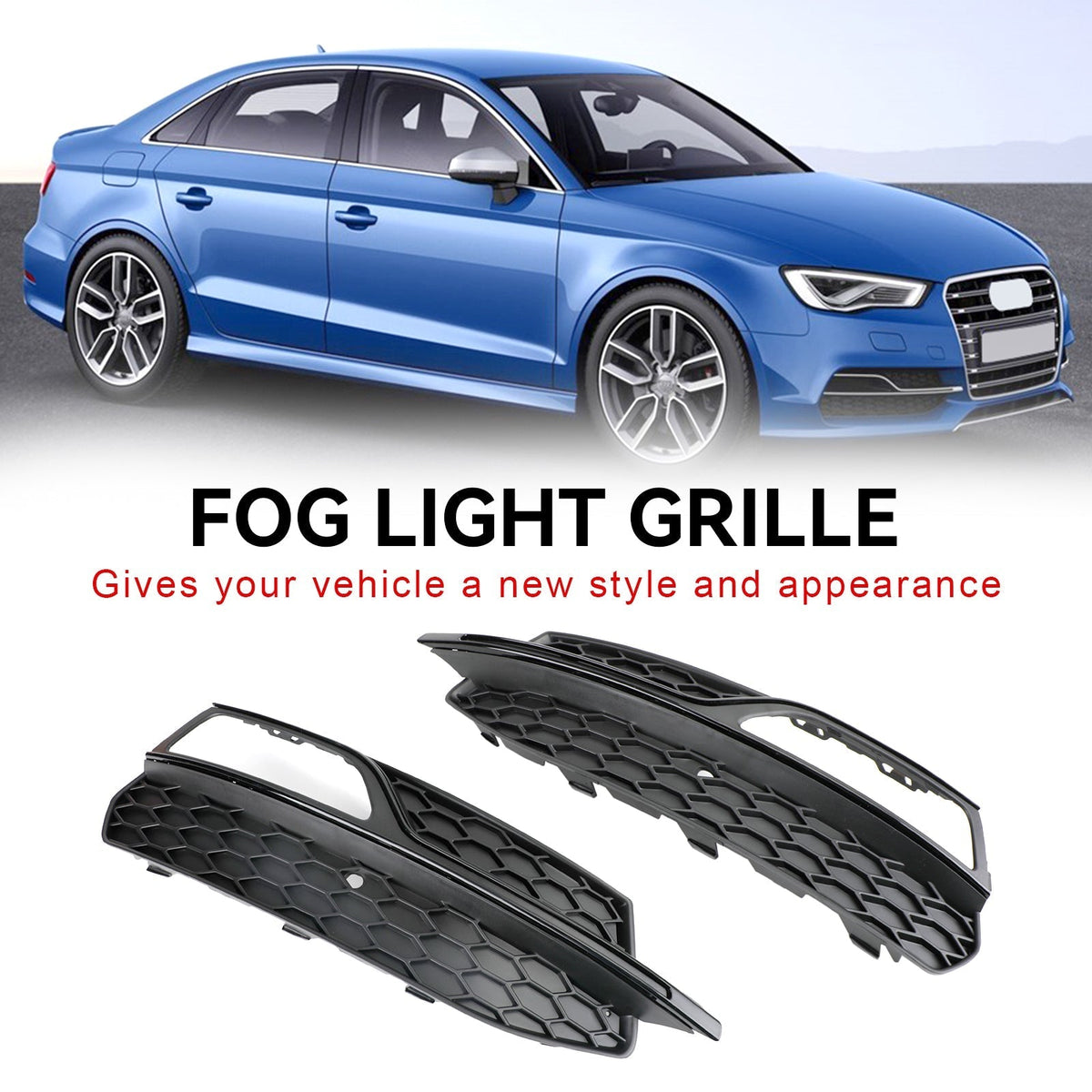 2013-2016 Audi A3 S-Line Lower Bumper Fog Light Cover Grill — Pair (8V3807681G / 8V3807682G)