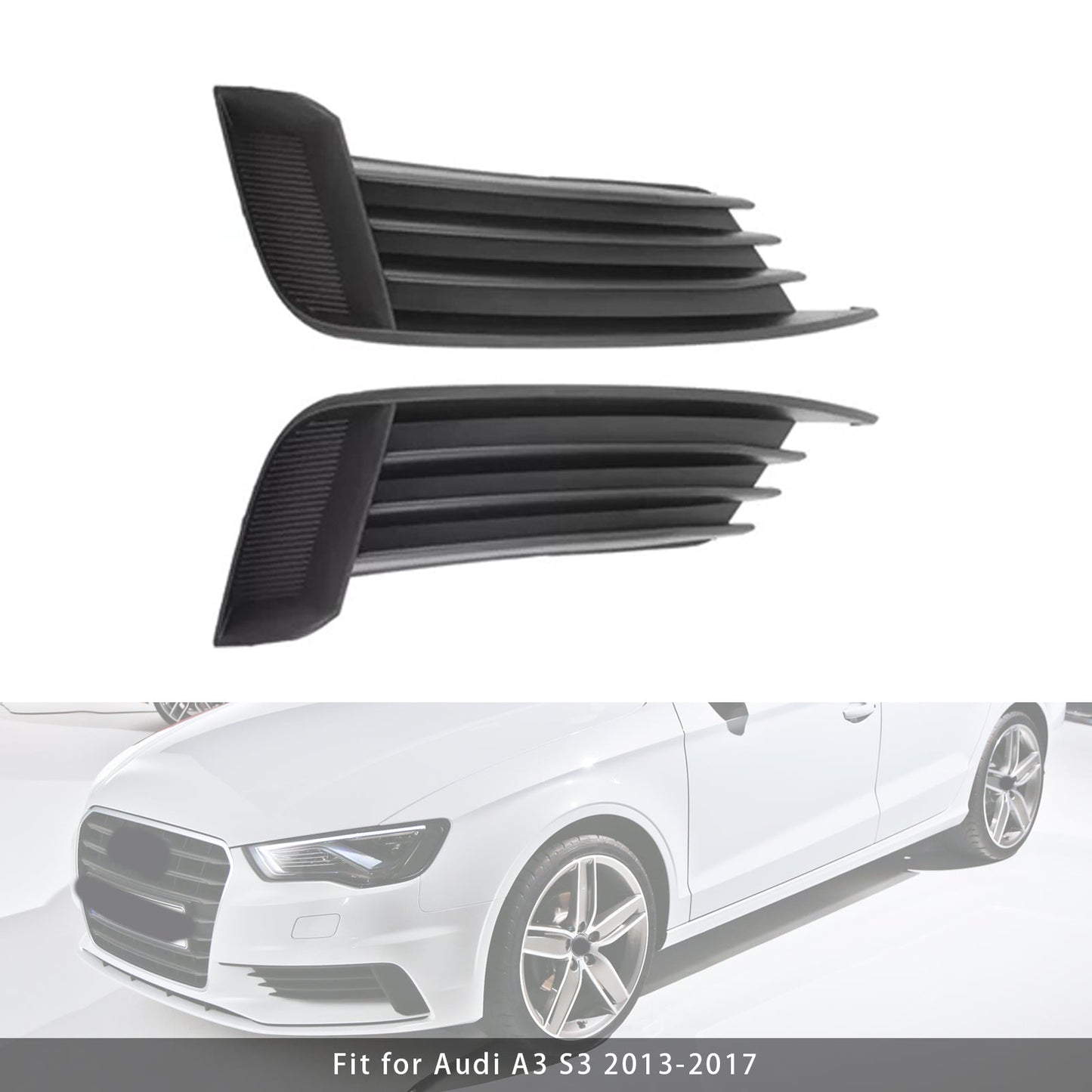 2013-2017 Audi A3 S3 Front Side Lower Bumper Grille Fog Light Grille — Pair (8V5807681 / 8V5807682)