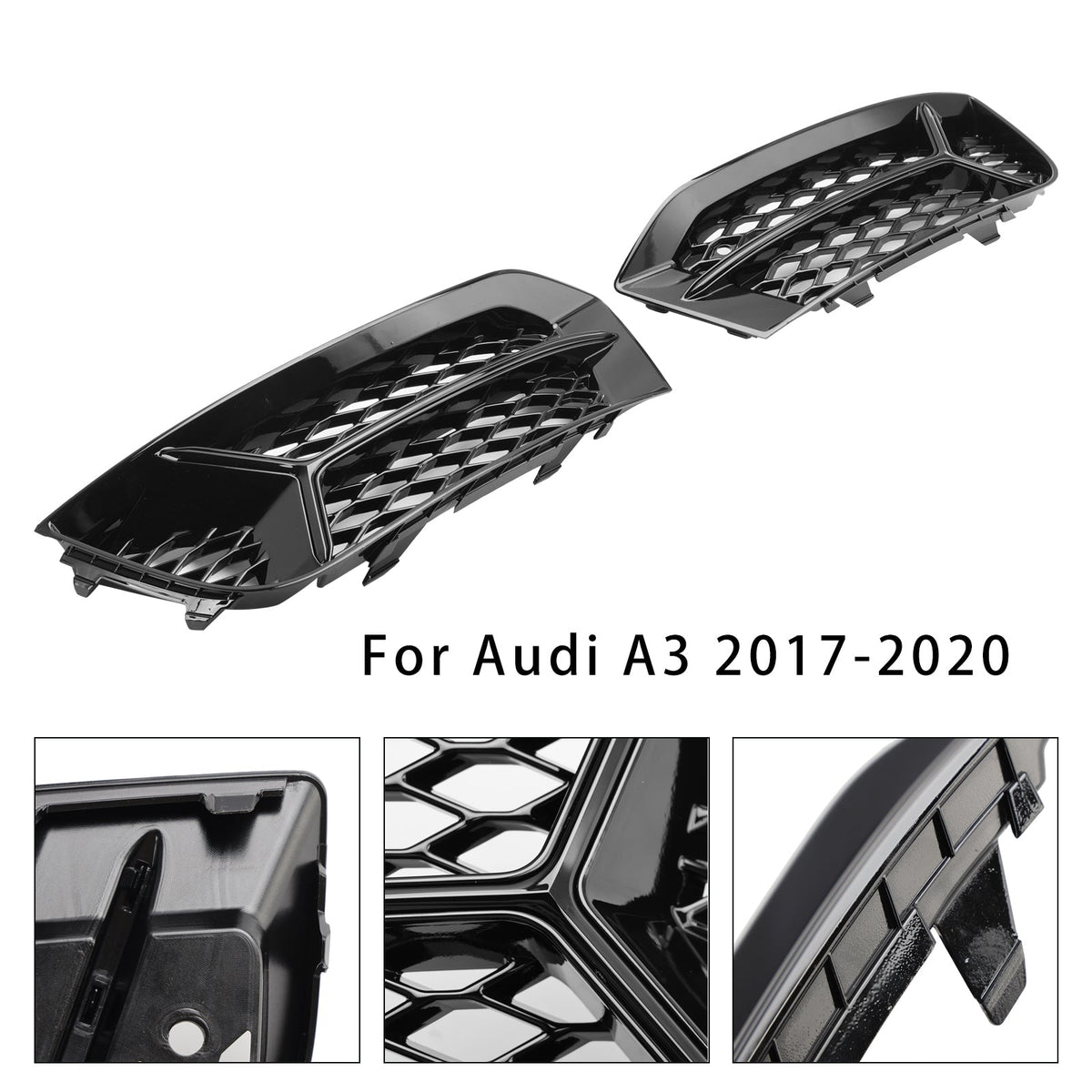 2017-2020 Audi A3 Front Bumper Grill Fog Light Cover Lamp Frame Trim