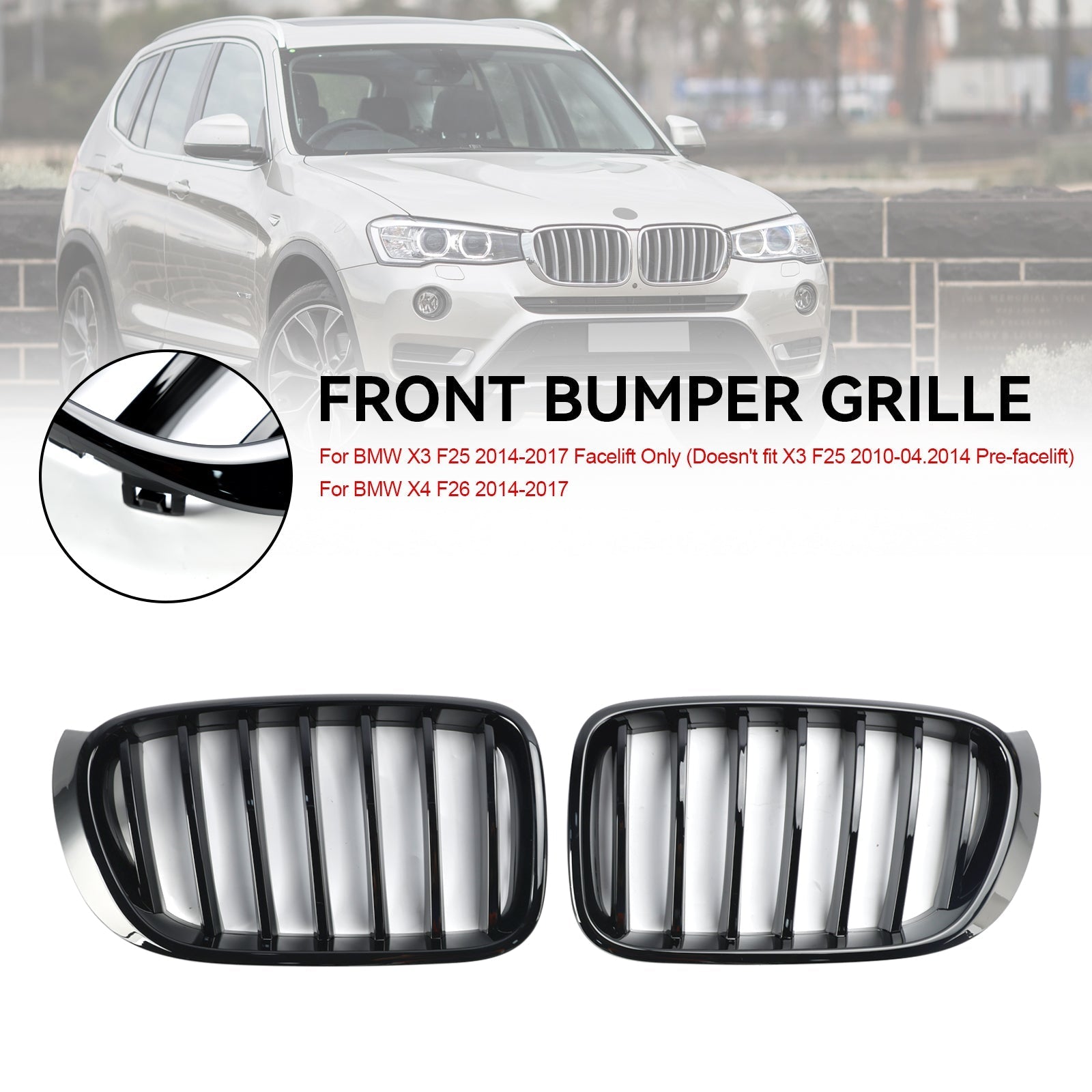 2014-2017 BMW X4 F26 Facelift Gloss Black Front Bumper Kidney Grille