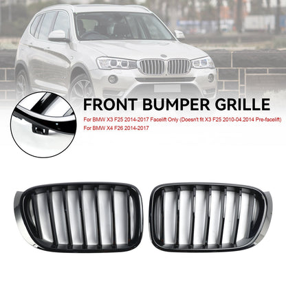 2014-2017 BMW X3 F25 Facelift Gloss Black Front Bumper Kidney Grille