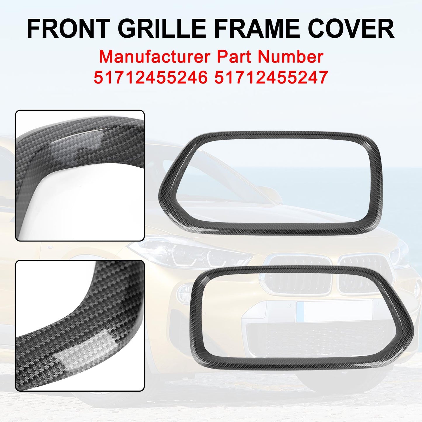 2018-2021 BMW X2 F39 Carbon Fiber Front Bumper Grill Frame Cover Trim