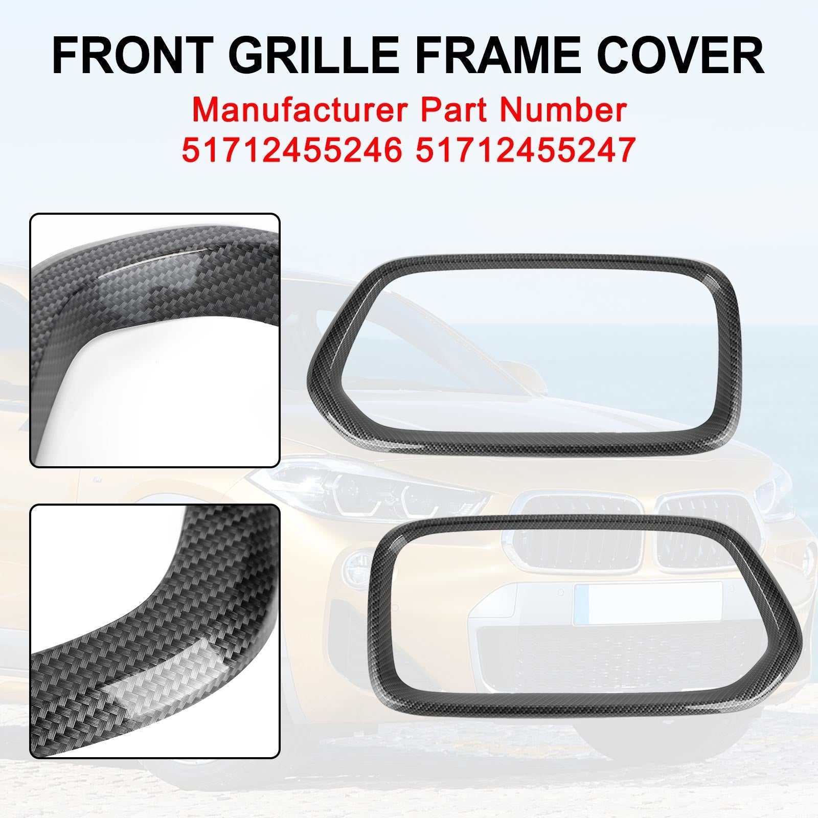 2018-2021 BMW X2 F39 Carbon Fiber Front Bumper Grill Frame Cover Trim