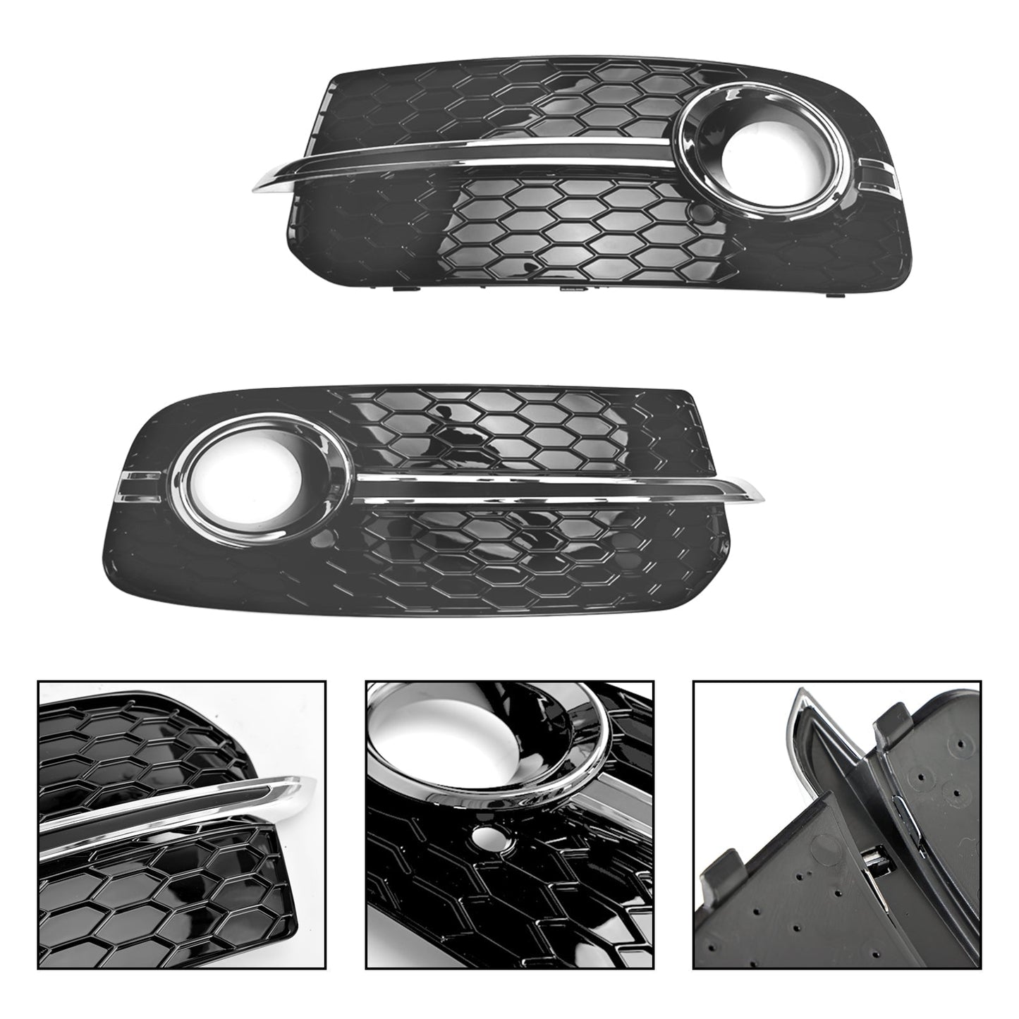 2013-2017 Audi Q5 Standard Version Front Bumper Fog Light Grille Grill — Pair (8R0807681M / 8R0807682J)