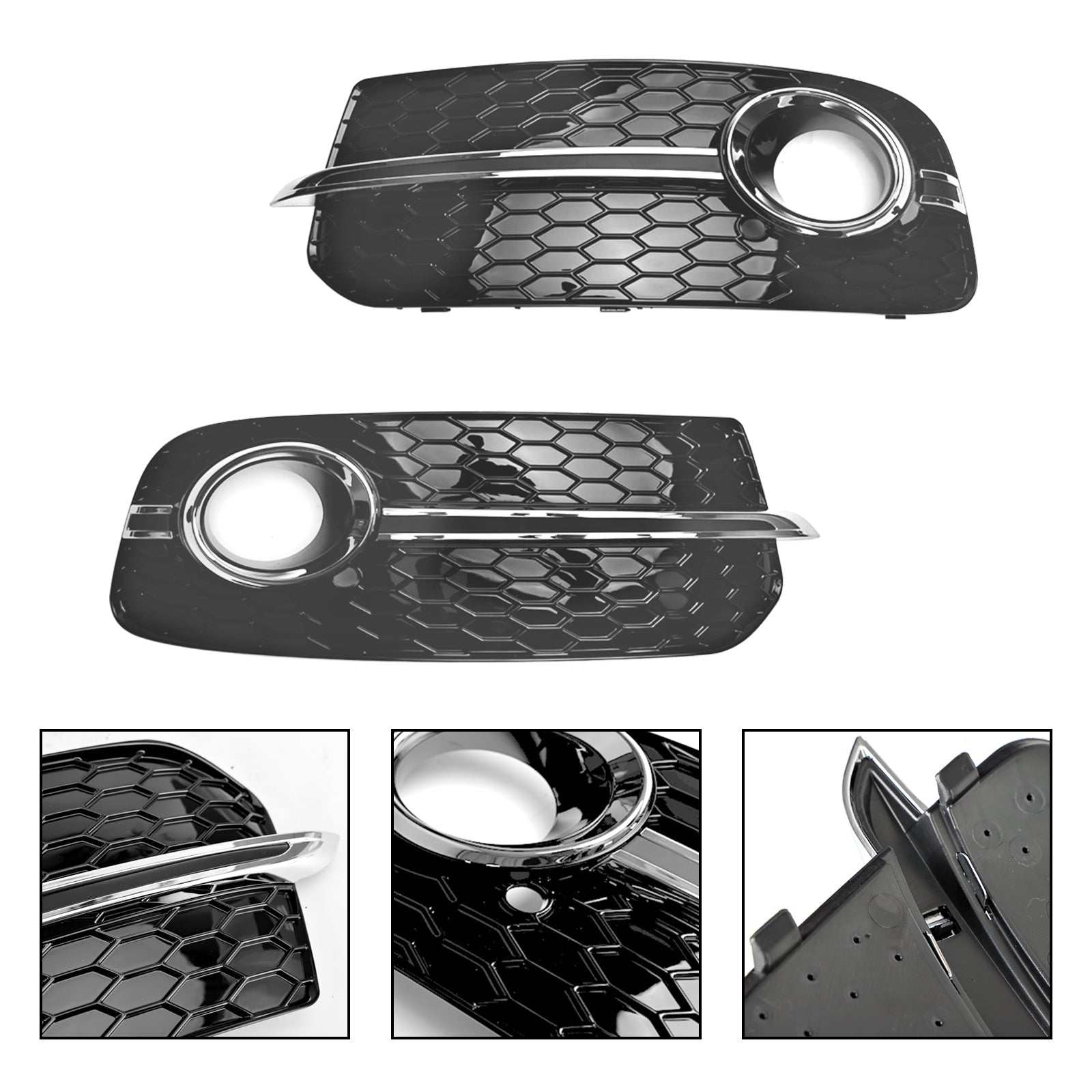 2013-2017 Audi Q5 Standard Version Front Bumper Fog Light Grille Grill — Pair (8R0807681M / 8R0807682J)