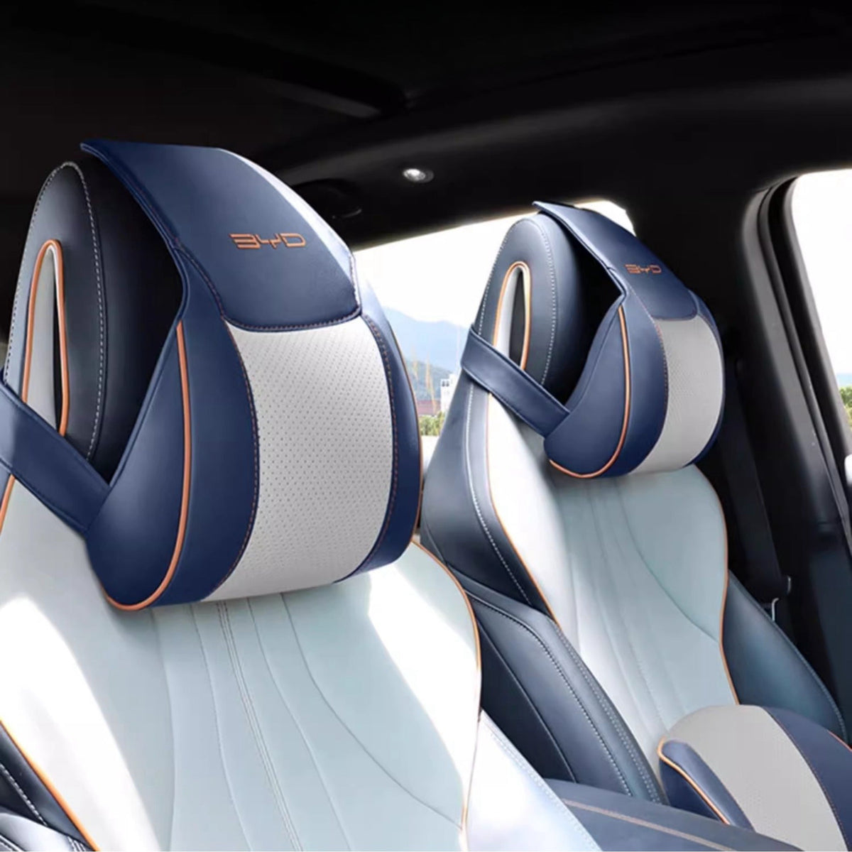 For BYD Premium Leather Headrest & Lumbar Pillow Set (2-Pcs)