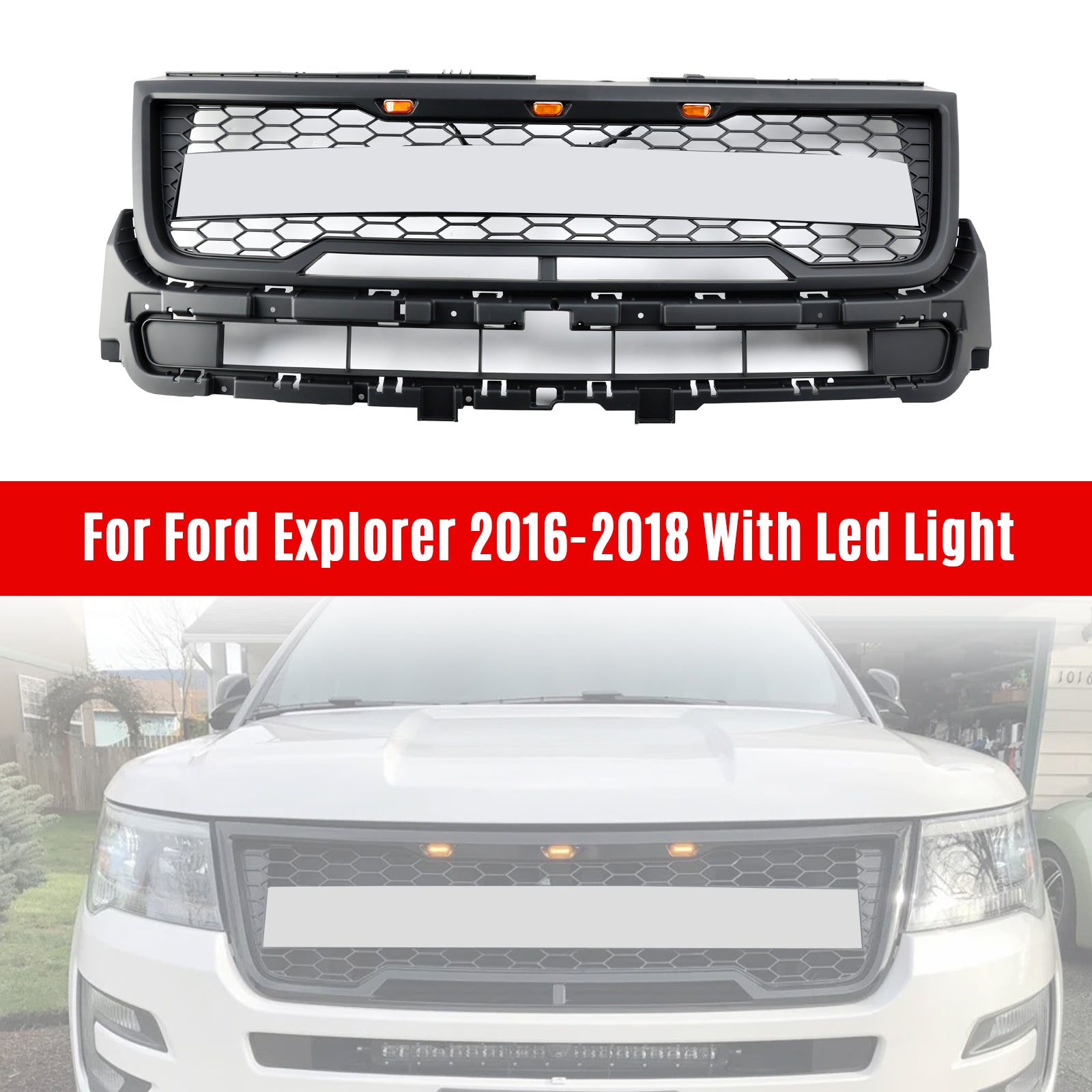 16-17 Explorer Bumper Ford Grill With Lights Front Upper Grille Replacement