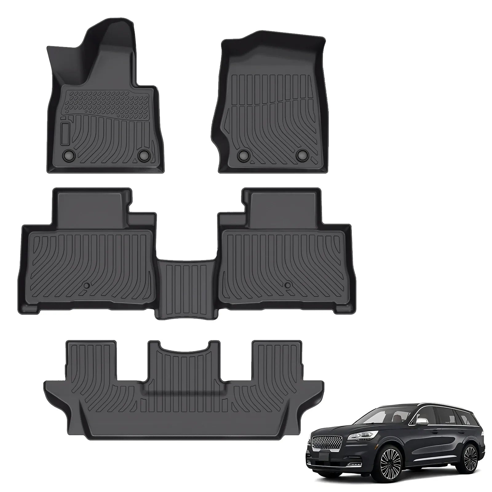 Custom TPE All-Weather Floor Mats for 2020-2025 Lincoln Aviator (6 Seats)
