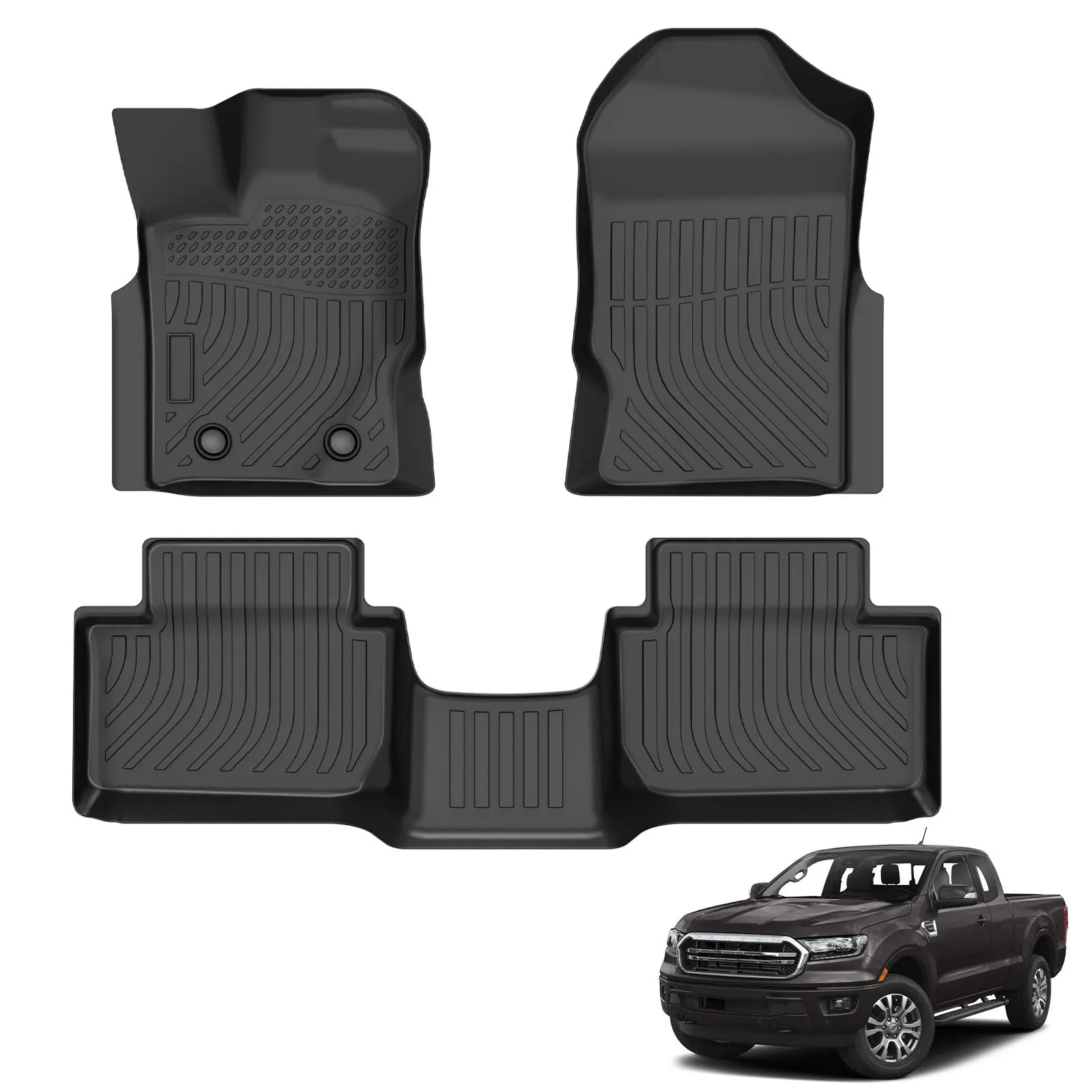 Custom TPE All-Weather Floor Mats for 2021 Ford Ranger Cabina y Media (Extended Cab)