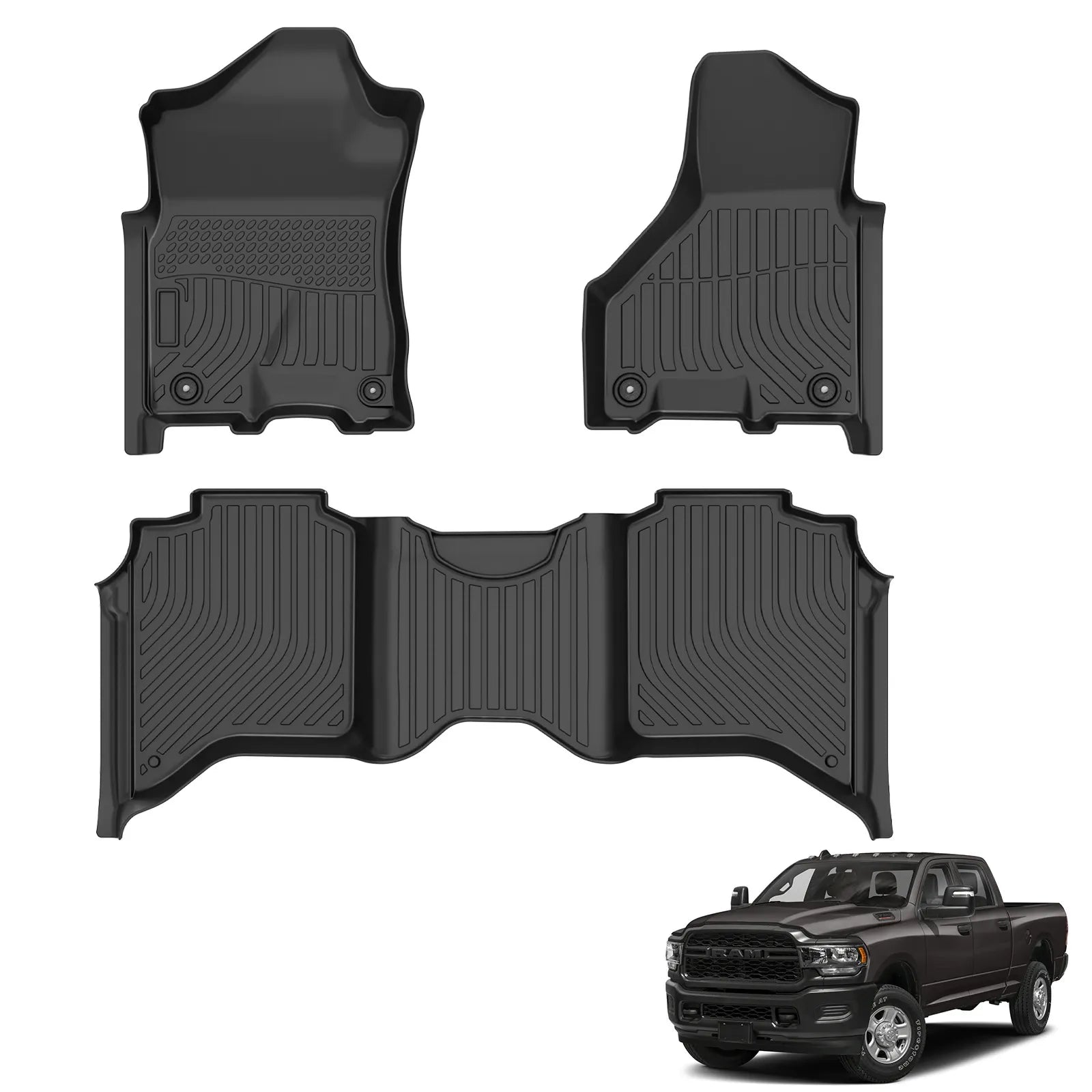 Custom TPE All-Weather Floor Mats for 2019-2024 Dodge Ram 2500 & 3500 Crew Cab