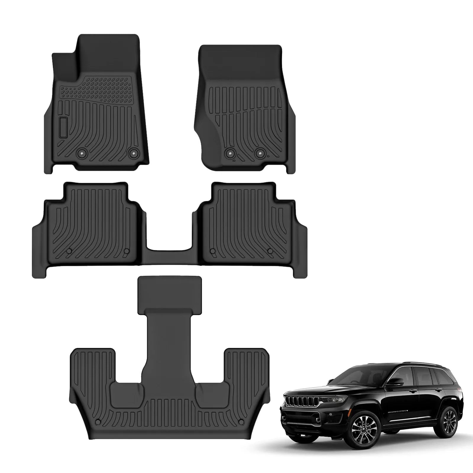 Custom TPE All-Weather Floor Mats for 2021-2025 Jeep Grand Cherokee L (6 Seats)