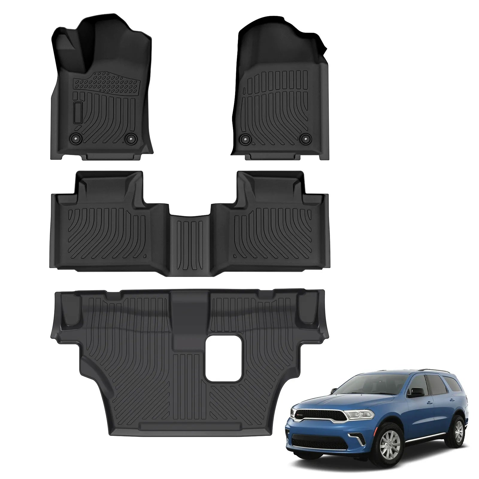 Custom TPE All-Weather Floor Mats for 2016-2024 Dodge Durango (7-Passenger, 2nd Row Bench)
