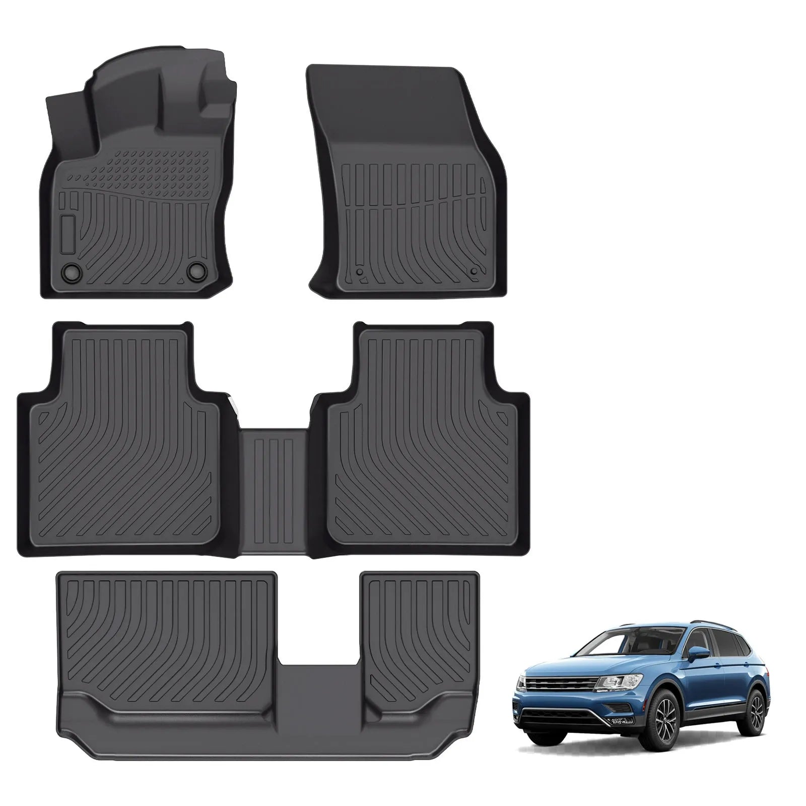 Custom TPE All-Weather Floor Mats for 2018-2024 Volkswagen Tiguan (7 Seats)