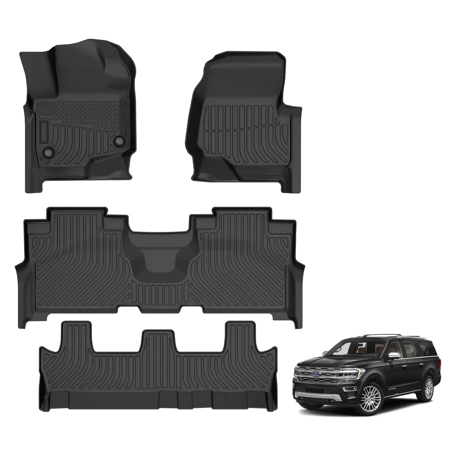 Custom TPE All-Weather Floor Mats for 2021-2024 Ford Expedition Max (Bench Seating)