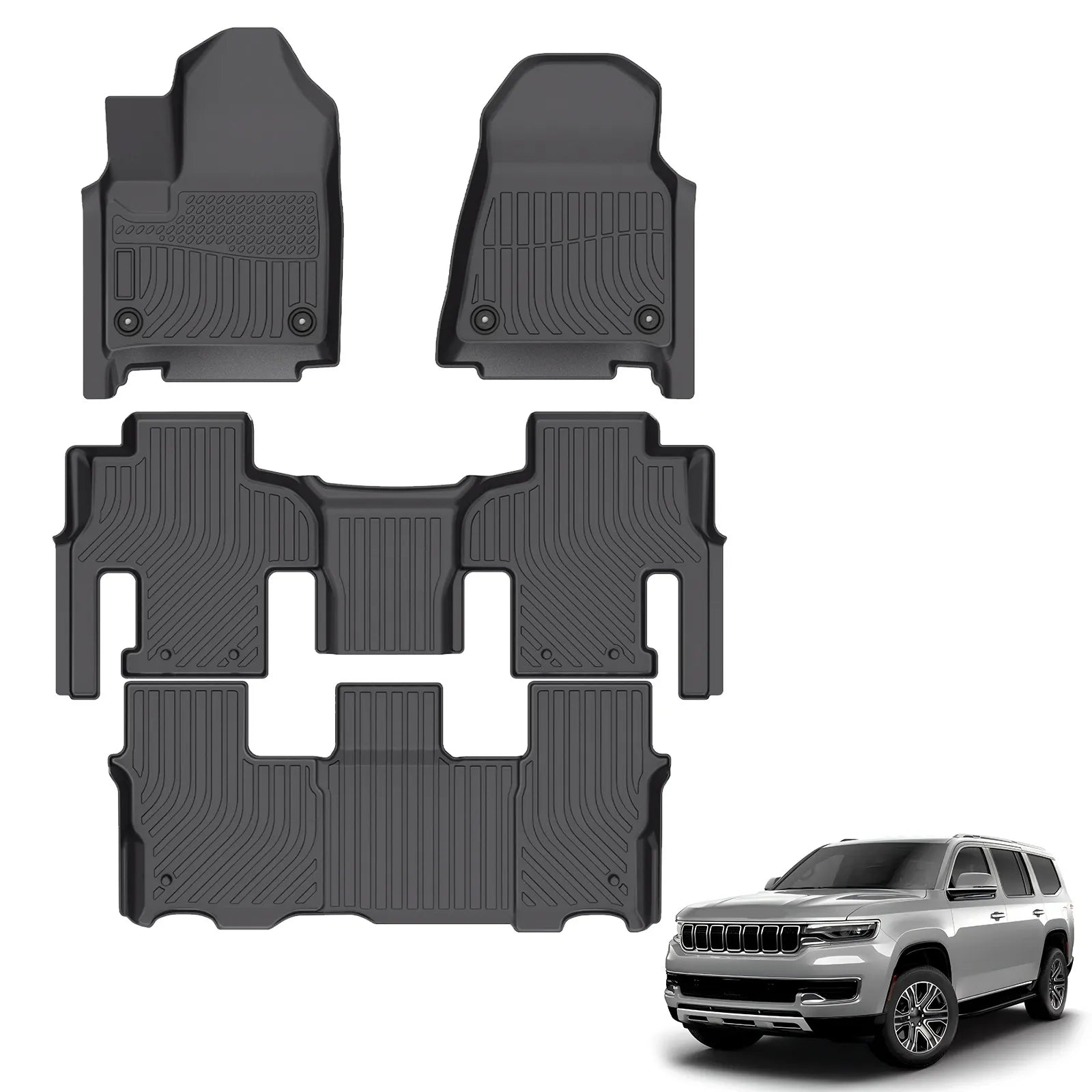 Custom 3D TPE All-Weather Floor & Cargo Liner Set for 2022-2025 Jeep Wagoneer (8 Seats)