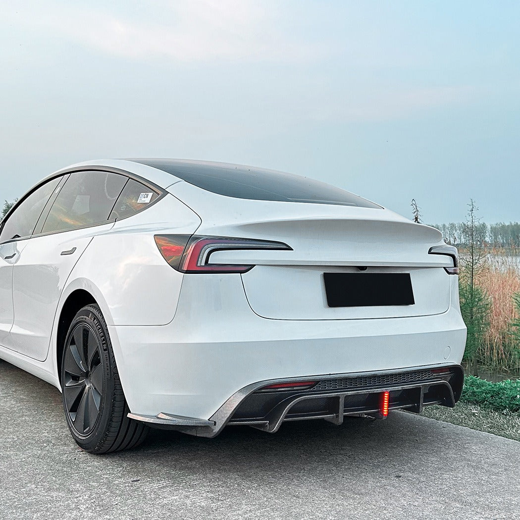 2024+ Tesla Model 3 Rear Diffuser with Integrated Light & Blade-Style Spoiler