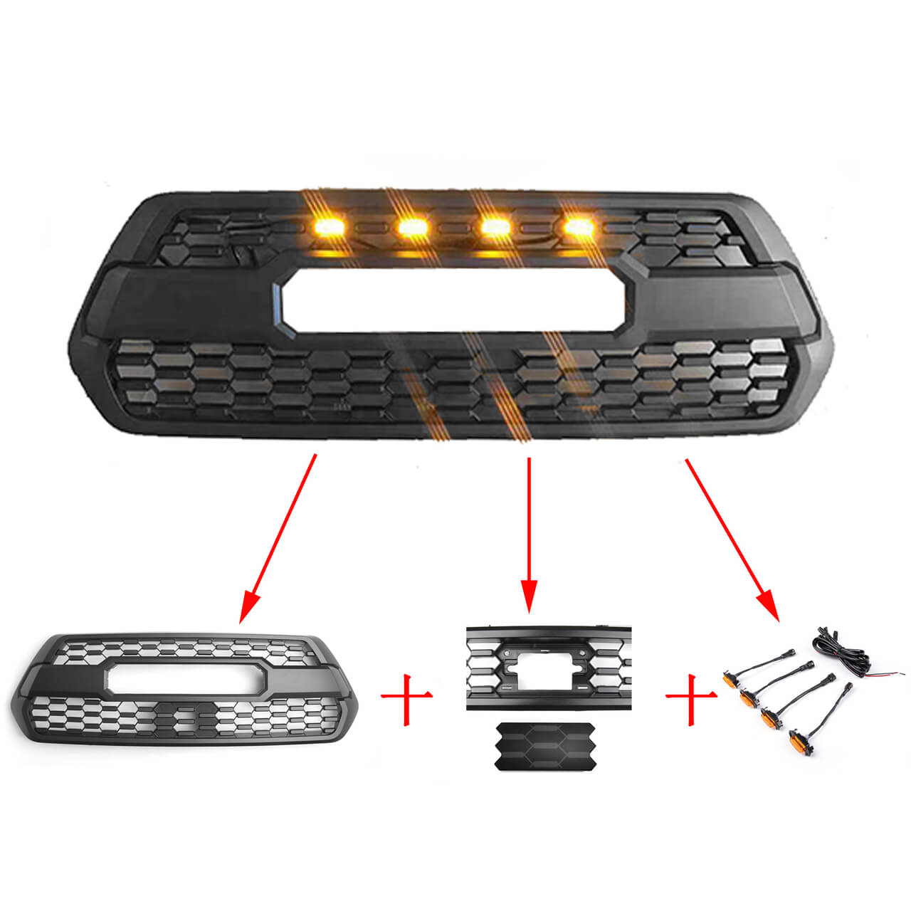 TRD Pro Grille + ACC DRCC Garnish Sensor Cover + LED Lights For Toyota Tacoma 2016-2023