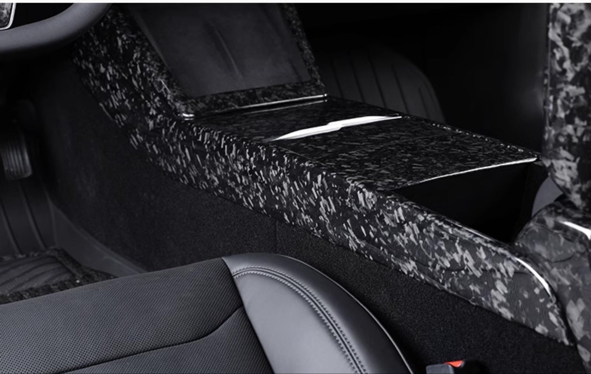 Real Dry Carbon Fiber Center Console Combo Side Panel & Charging Pad Overlay for Model 3 Highland & New Model Y - Tesery Official Store