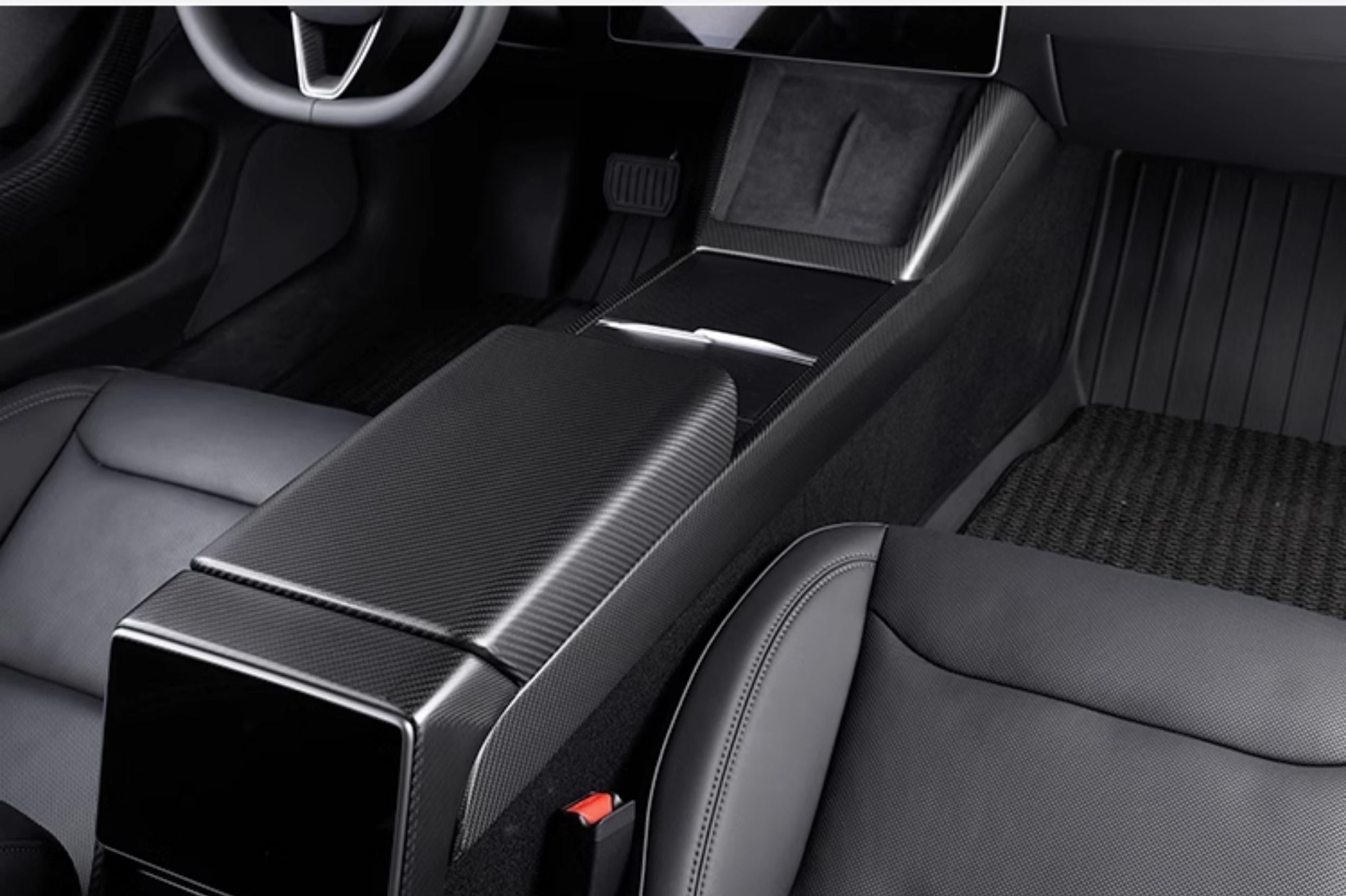 Real Dry Carbon Fiber Center Console Combo Side Panel & Charging Pad Overlay for Model 3 Highland & New Model Y - Tesery Official Store