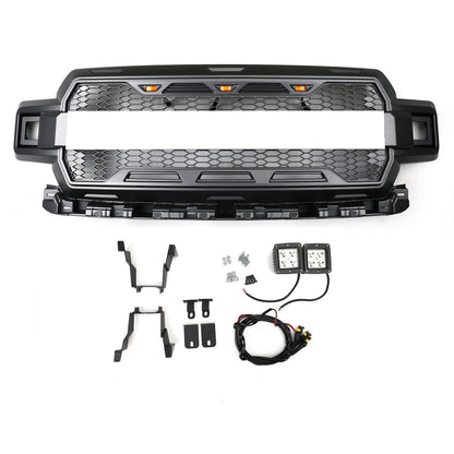 F150 2018-2020 Raptor Style Honeycomb Grill With Amber LED Grille Replacement Kit