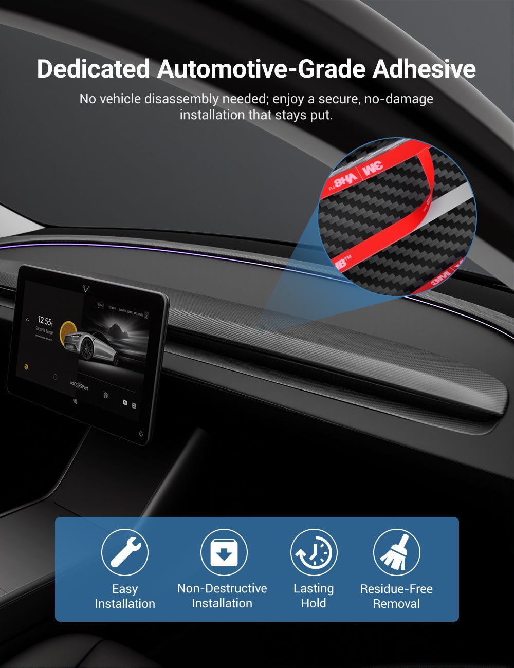 TESERY Real Dry Carbon Fiber Dashboard Cover Overlay for Model 3 Highland / Model Y Juniper - Tesery Official Store