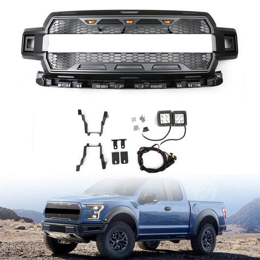 F150 2018-2020 Raptor Style Honeycomb Grill With Amber LED Grille Replacement Kit